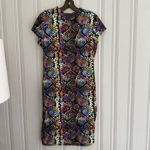 Rainbow 🌈 Snakeskin 🐍 Patterned Midi Dress w/Cap Sleeves